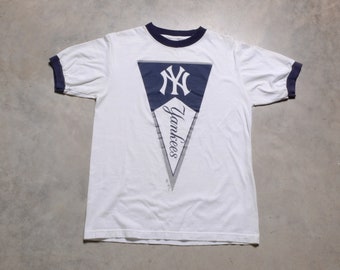 vintage jaren 00 New York Yankees ringer t-shirt wimpel MLB honkbal t-shirt The Game 2000 y2k mannen vrouwen unisex S klein