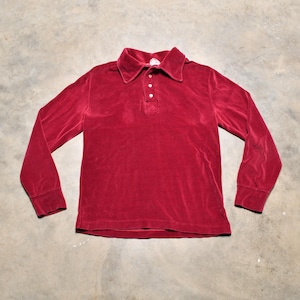 vintage 60s 70s polo shirt long sleeve velour burgundy dark red 1960 1970 menswear knit polo shirt Rocca S/M