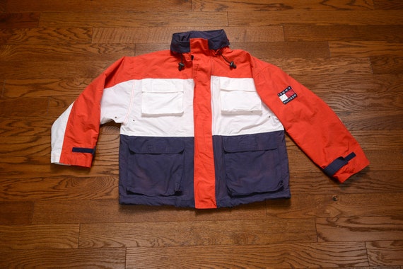 tommy hilfiger blue red and white jacket