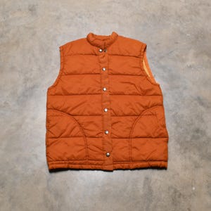 vintage 70s ski vest puffy puffer vest hiking camping rust orange men women unisex S/M