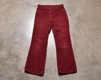 Vintage 70s Levis Dark Green Corduroy Pants Talon 42 Zipper