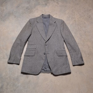 vintage 70s wool sport coat plaid blazer 1970 menswear medium gray yellow pinstripe 36 37 36R 37R Don Robbie Paris