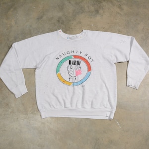 vintage 80s Naughty Boy sweatshirt distressed paper thin jumper 1980 men women unisex M/L