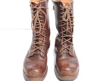Vintage 30s 40s Combat Boots Brown Leather Paratrooper Jump Boots