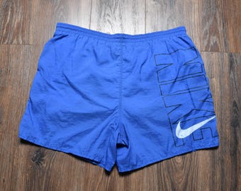 Vintage 90s 00s Y2k Nike Shorts Blue Nylon Big Logo Spellout Gym