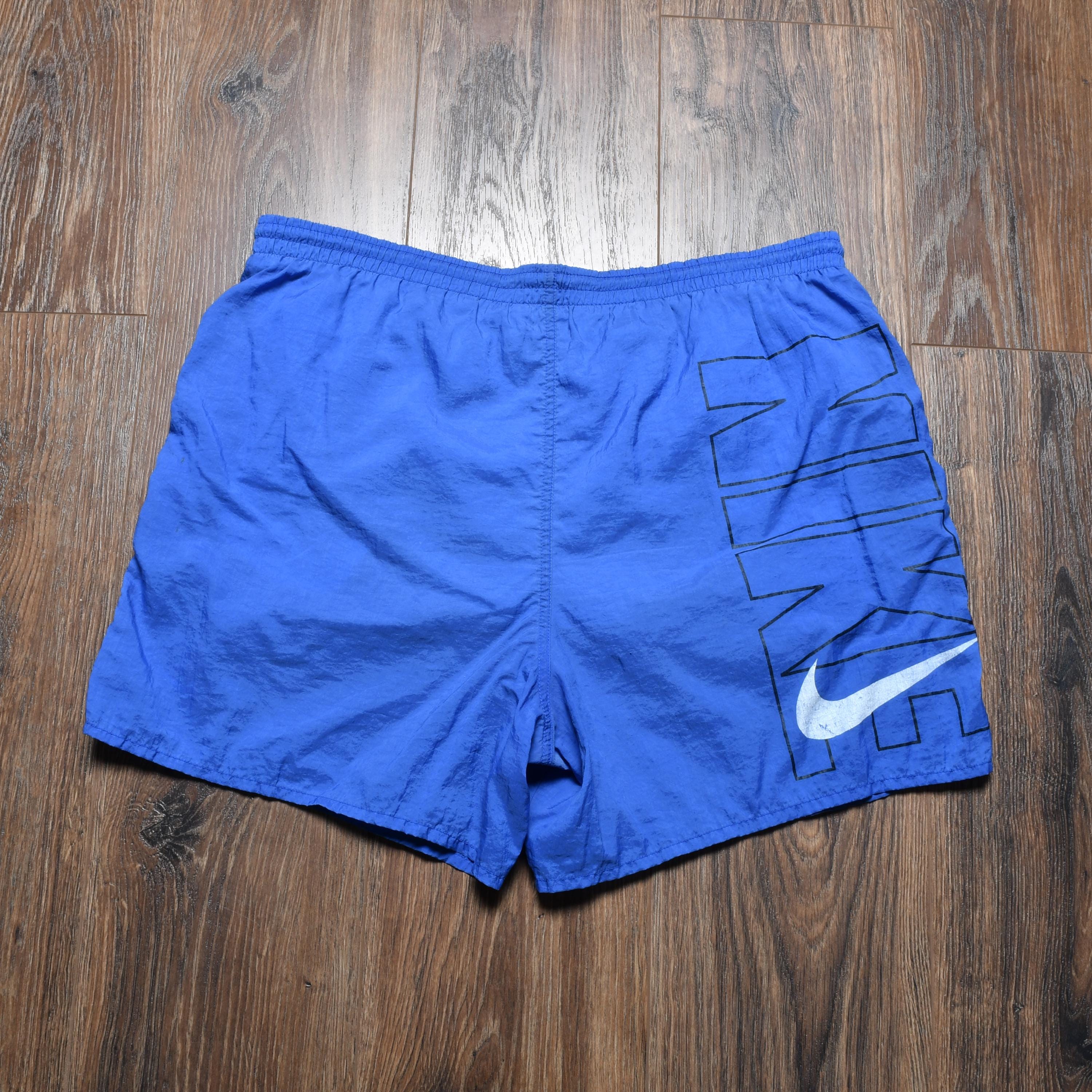 Vintage 90s 00s Y2k Nike Shorts Blue Nylon Big Logo Spellout Gym