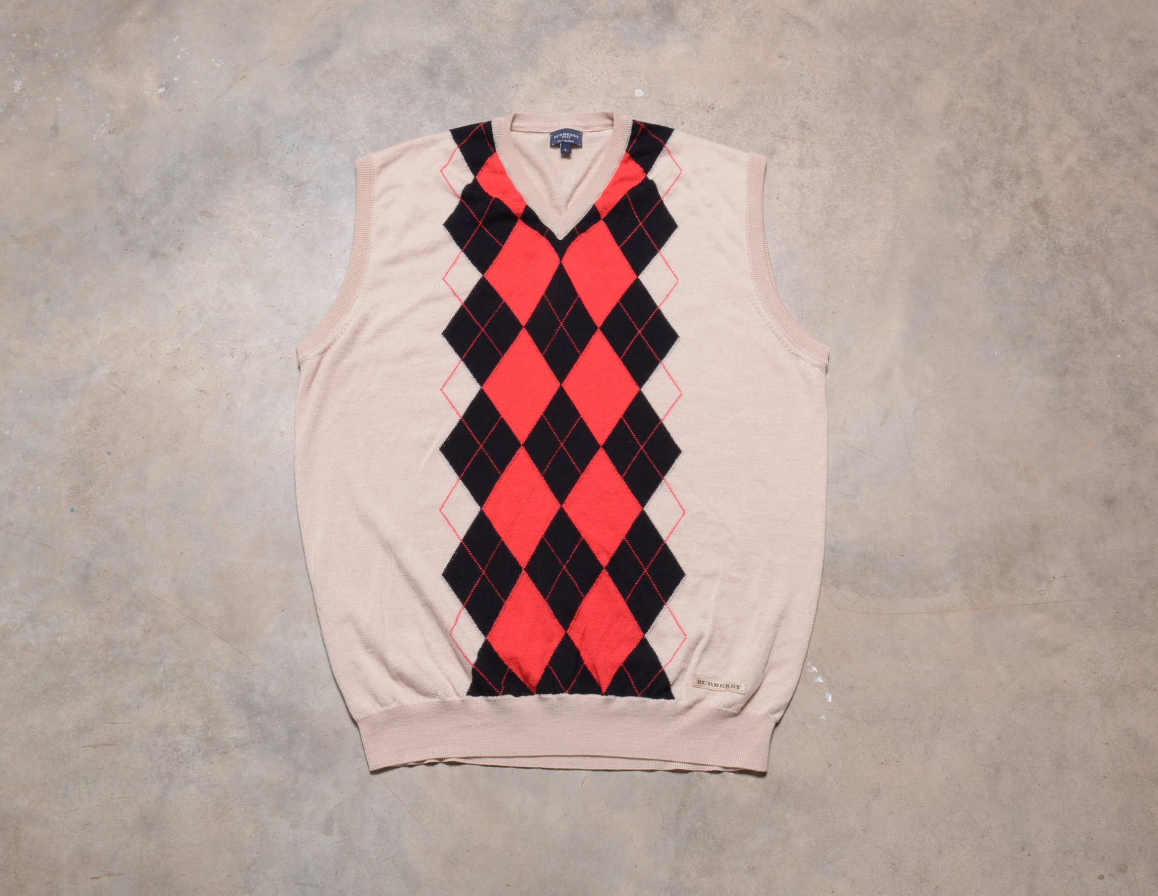 Vintage Burberry Golf Argyle Sweater Vest 100% Merino Wool Made in