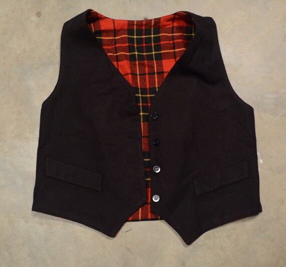 Vintage Reversible Vest Black Yellow Red Plaid Flannel Men Etsy