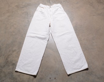 vintage jaren '90 wijde pijpen jeans Beperkte witte denim hoge wachttijd baggy losse, ontspannen pasvorm 1990 vrouwen maat 10 28 taille