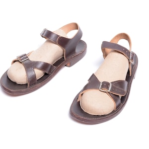 Vintage 50s 60s Scholl Sandals Brown Leather Two Strap