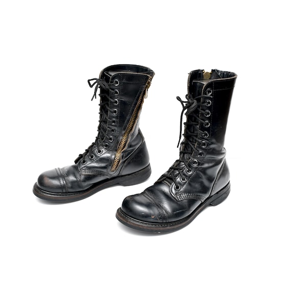 Vintage 70s Combat Boots Paratrooper Jump Work Boots Zipper Side