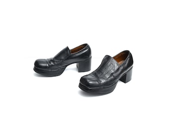 buty na platformie vintage z lat 70. męskie na wysokim obcasie glam rock czarne skórzane zamszowe disco alfons 1970 męskie rozmiar 8