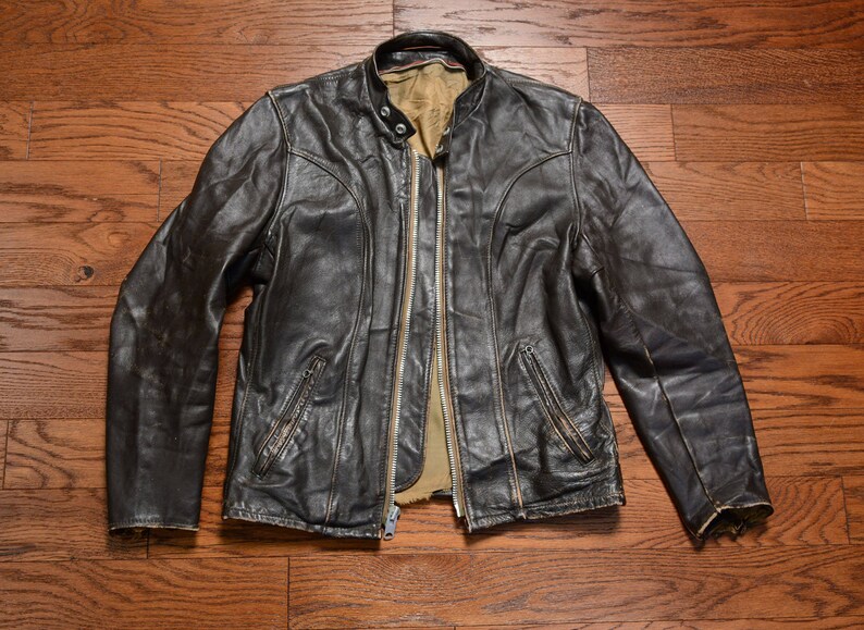 Vintage 60s Schott Perfecto Leather Jacket Brown Cafe Racer Motorcycle Distressed M 38 1960 Menswear Biker