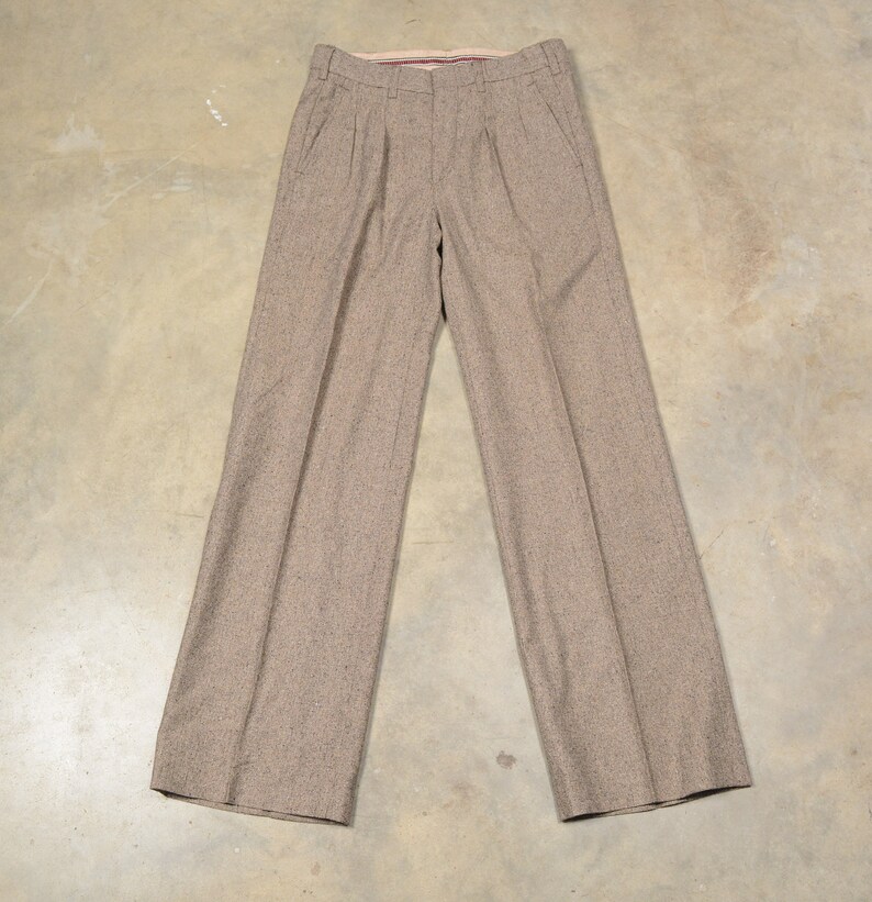 vintage 70s 80s Member/'s Only Euope Craft wool pants oatmeal tan khaki tweed dress slacks pleat waist 1970 1980 men menswear 30x31 slimfit