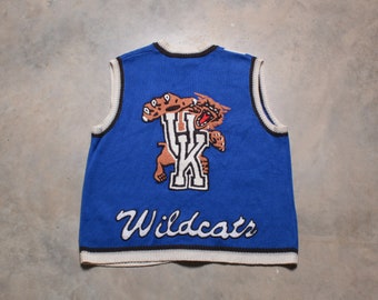 vintage 80s UK University of Kentucky Wildcats sweater vest knit ramie cotton cardigan M/L men women unisex