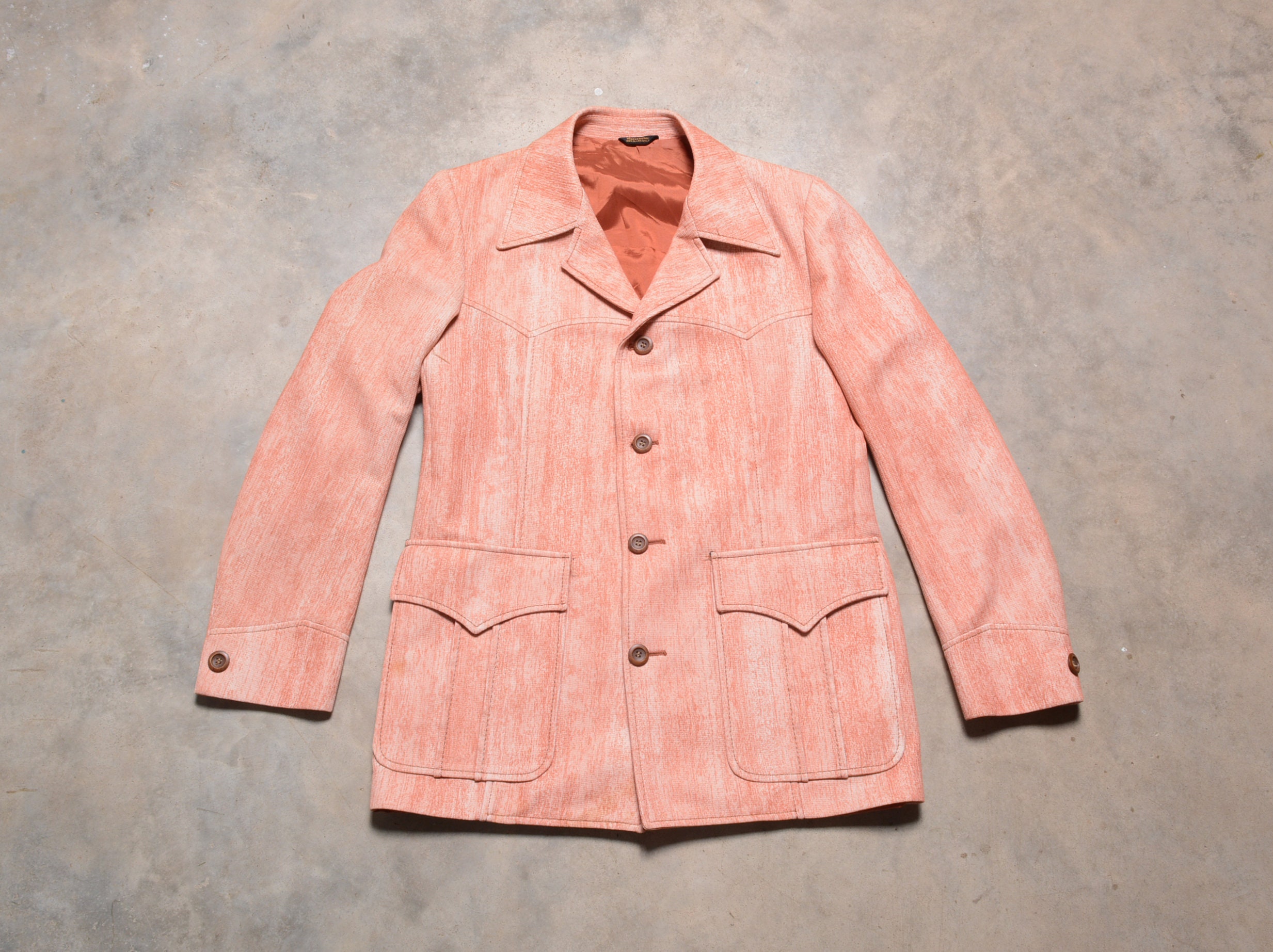 Vintage 70s Western Sport Jacket Peach Salmon Pink Disco Pimp