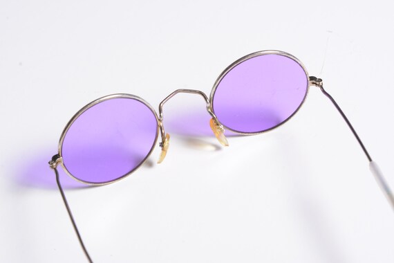 vintage 60s 70s round sunglasses purple lens 1960… - image 3