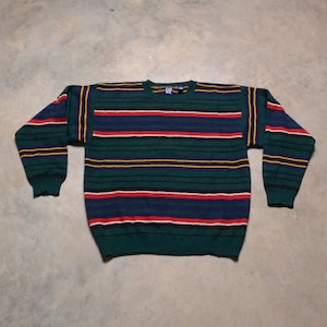 vintage 80s GAP wool sweater preppy trad stripe nautical crewneck 1980 men women unisex XL