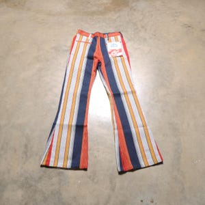 vintage 60er 70er Schlaghose Schlaghose rot blau gelb weiß Streifen Hippie Boho Herren Damen unisex Tads NOS deadstock Größe 29 29x31