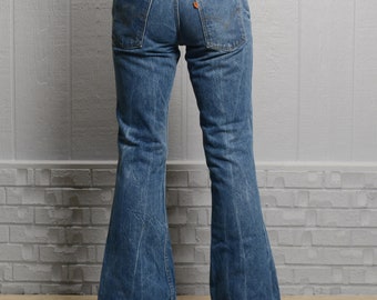 Vintage 70s Levis 684 Jeans Dark Wash Denim Bellbottom Big