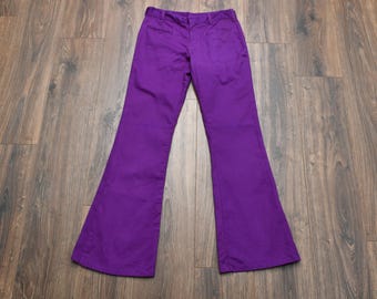 vintage 60s 70s flare leg pants bellbottom purple hippie boho Tads NOS deadstock 31x34 31L long