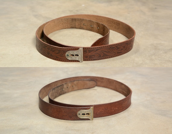 Vintage 50s 60s Hook-fast Tooled Leather Belt Distressed Brown - Etsy