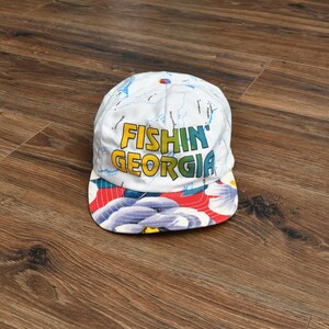 Vintage 80-90-tals Fishin' Georgia-keps basebollkeps snapback med blommigt karttryck, en storlek