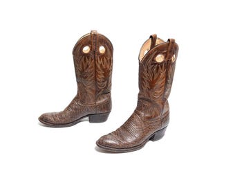 vintage Dan Post bruine leren cowboylaars country western faux hagedis alligator heren maat 9,5 9 1/2"