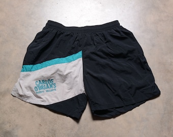 vintage jaren '90 Carlos O'Brian's shorts blauwgroen zwart grijs nylon zwembroek badpak 1990 Puerto Vallarta 28-38 taille M medium