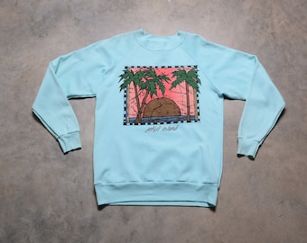vintage 80s Jekyll Island sweatshirt pastel color crew neck pullover 1980 men women unisex M teal mint blue