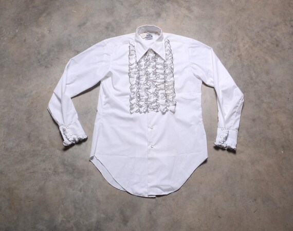 Men Vintage 70s Ruffle Tuxedo Shirt 
