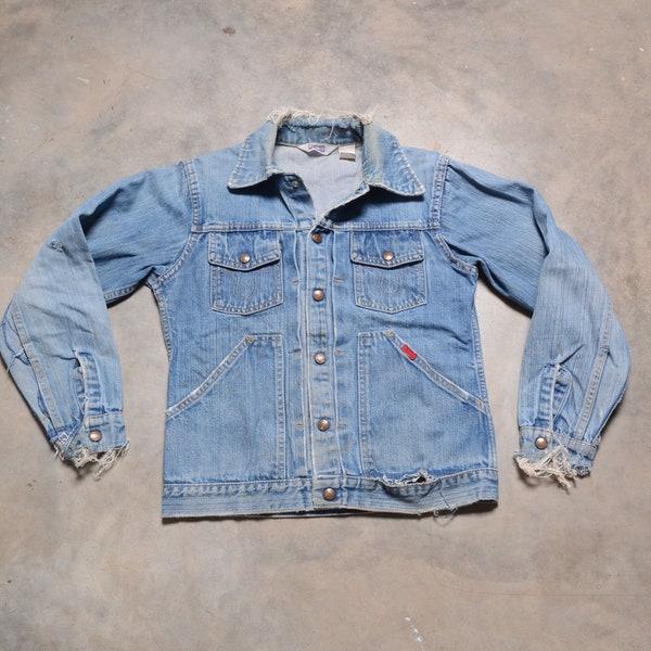 vintage 70s Big Smith denim jacket vintage distressed thrashed trucker jacket men women unisex XS/S 36