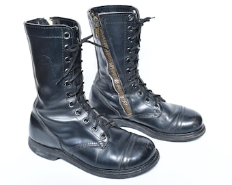 Vintage 70s Combat Boots Paratrooper Jump Work Boots Zipper Side
