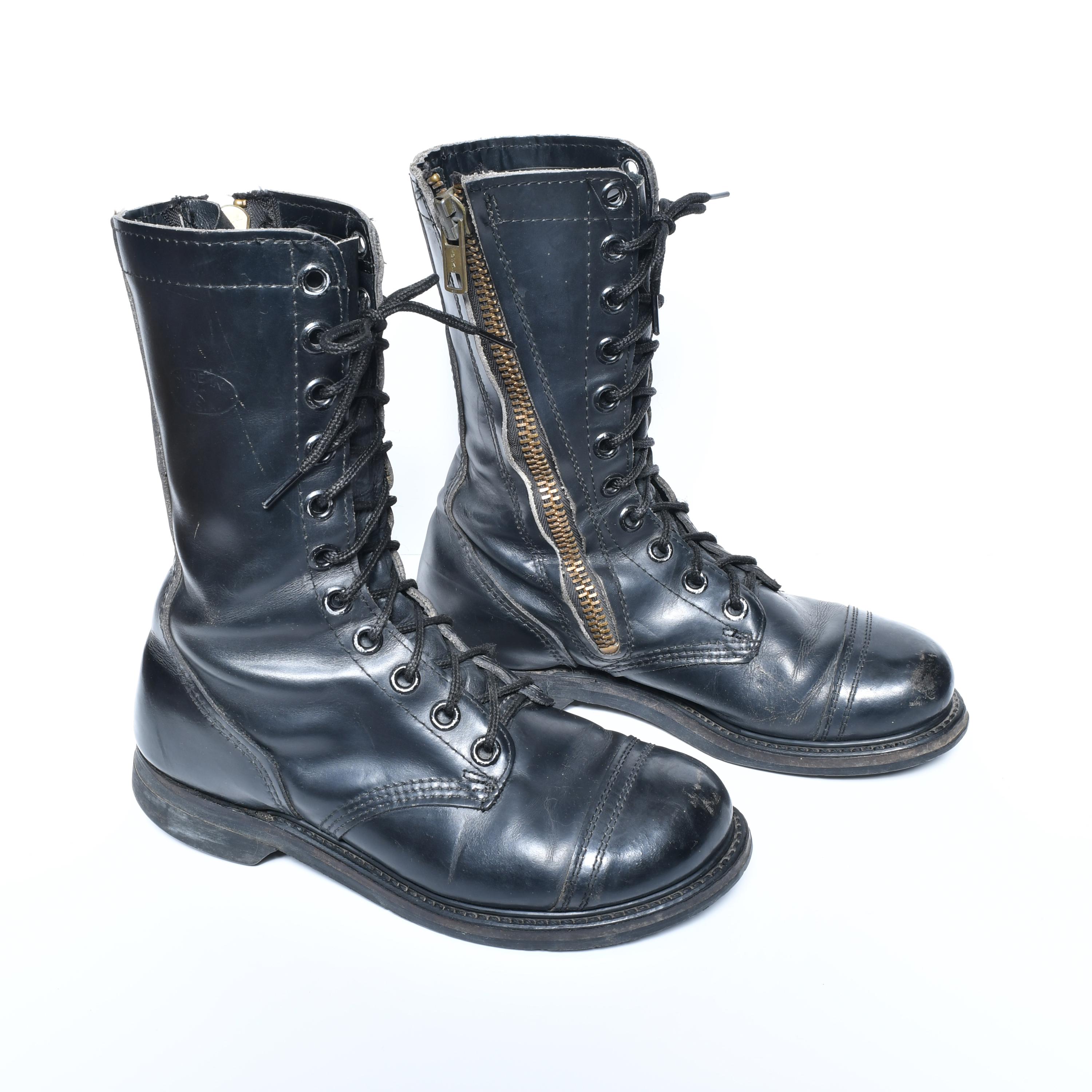 Vintage 70s Combat Boots Paratrooper Jump Work Boots Zipper Side