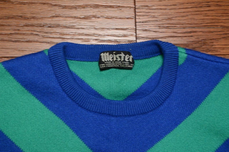 vintage ski sweater 70s blue green chevron stripe Meister 1970 ski sweater racing competition ski sweater 100/% wool ML