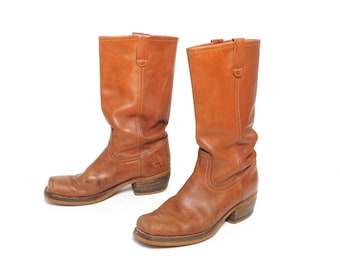 Stivali con plateau Levi's vintage anni '70 in pelle marrone anticata, stile campus, stile boho hippie, da uomo, taglia 10