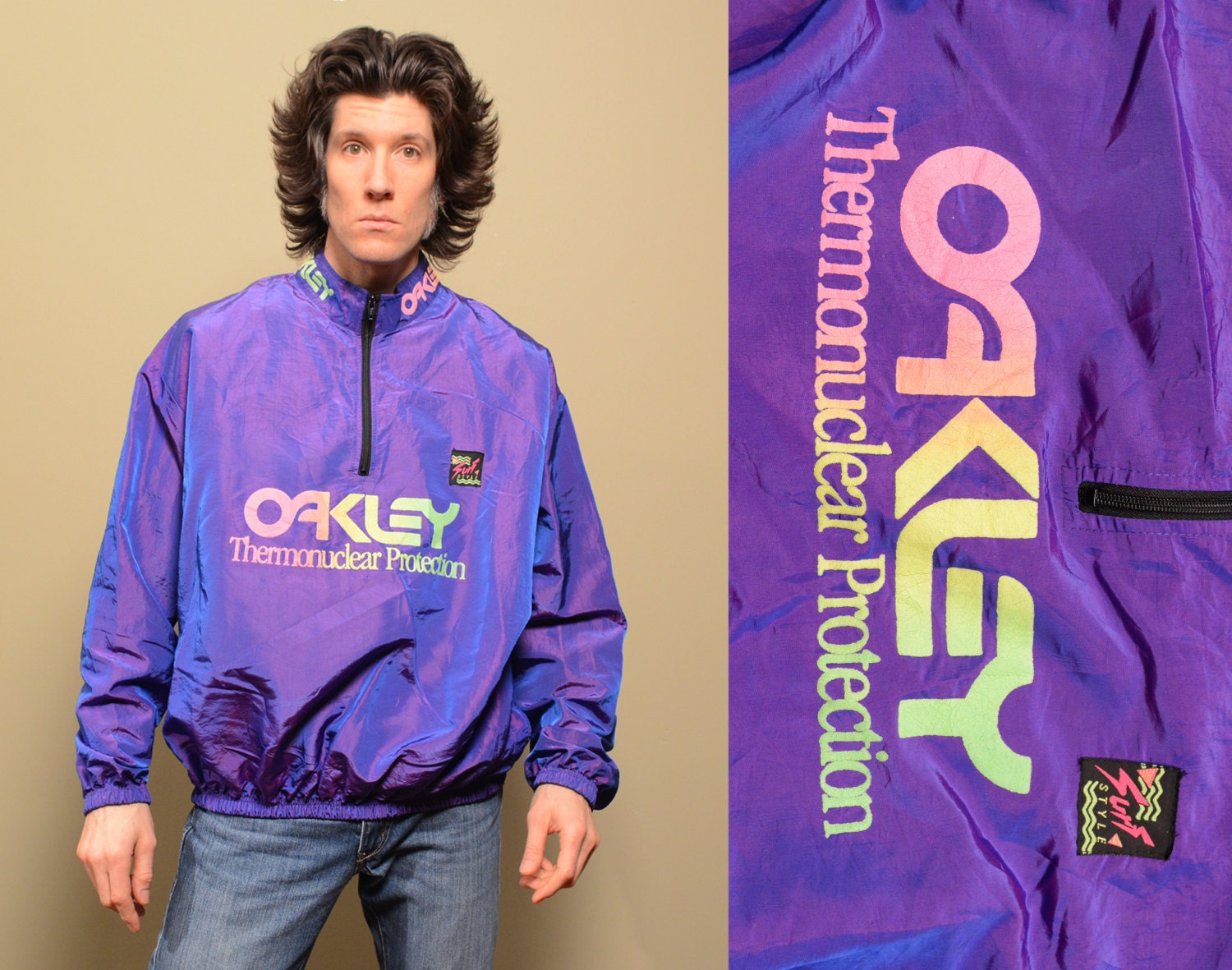 Vintage 80s 90s Surf Style Oakley Windbreaker Nylon Pullover