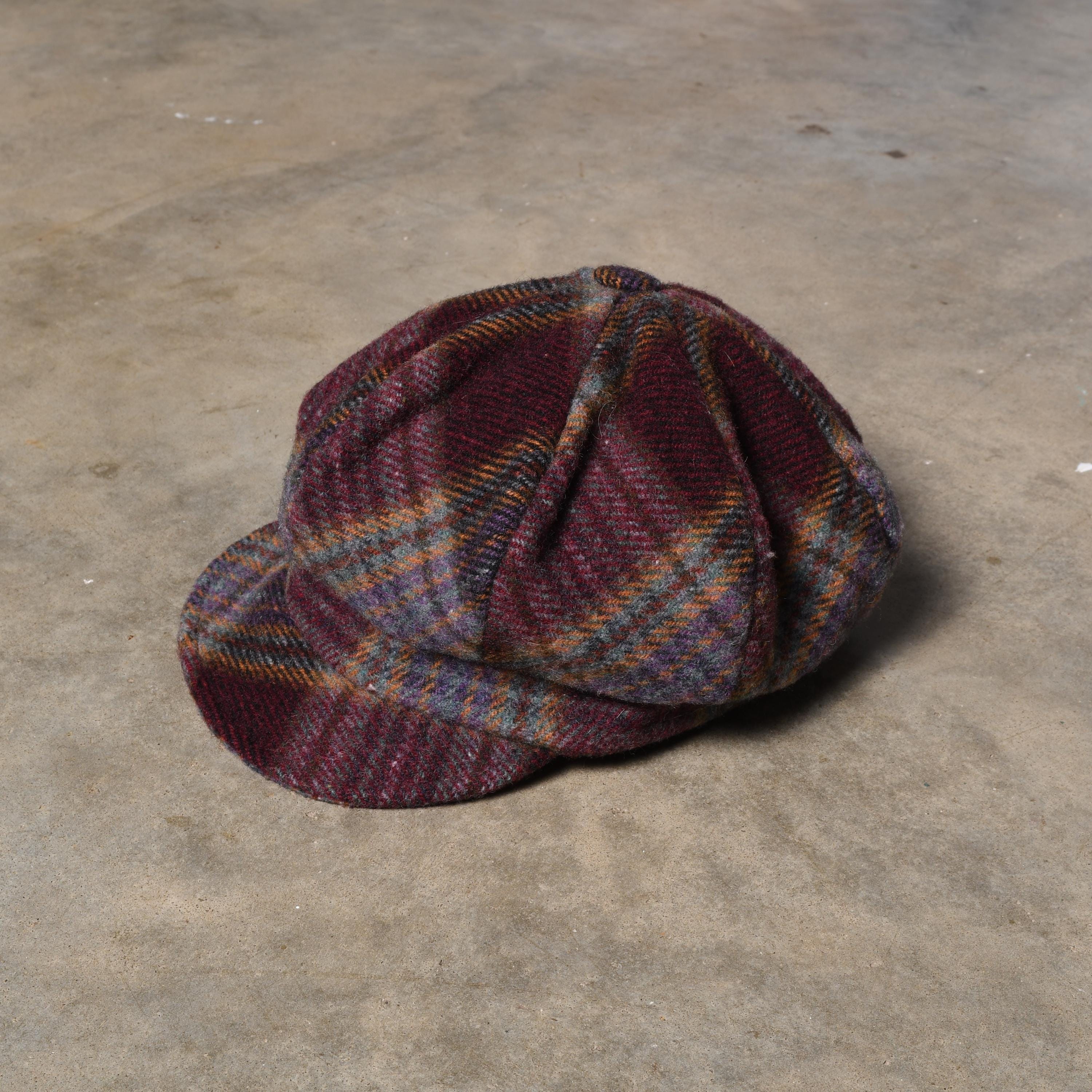 Vintage 70s Newsboy Hat Plaid Wool Flannel Purple Gray Blue  display picture 2
