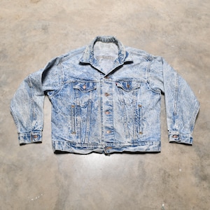 Veste en jean Levi&#39;s vintage des années 80, Levis, lavage à l&#39;acide, camionneur, homme, femme, unisexe, L/XL, États-Unis, effet vieilli
