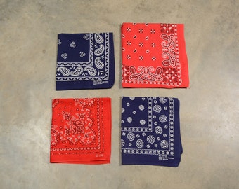 vintage 50s 60s bandana red blue paisley flower geometric all cotton kerchief 100% fast color 13960 Tower USA