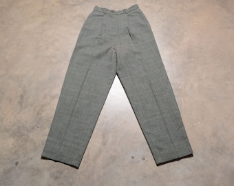 vintage 80s 90s pants baggy lose fit pleated trouser plaid wool 1980 1990 vtg women size 8 27 waist Cross Country Fashions