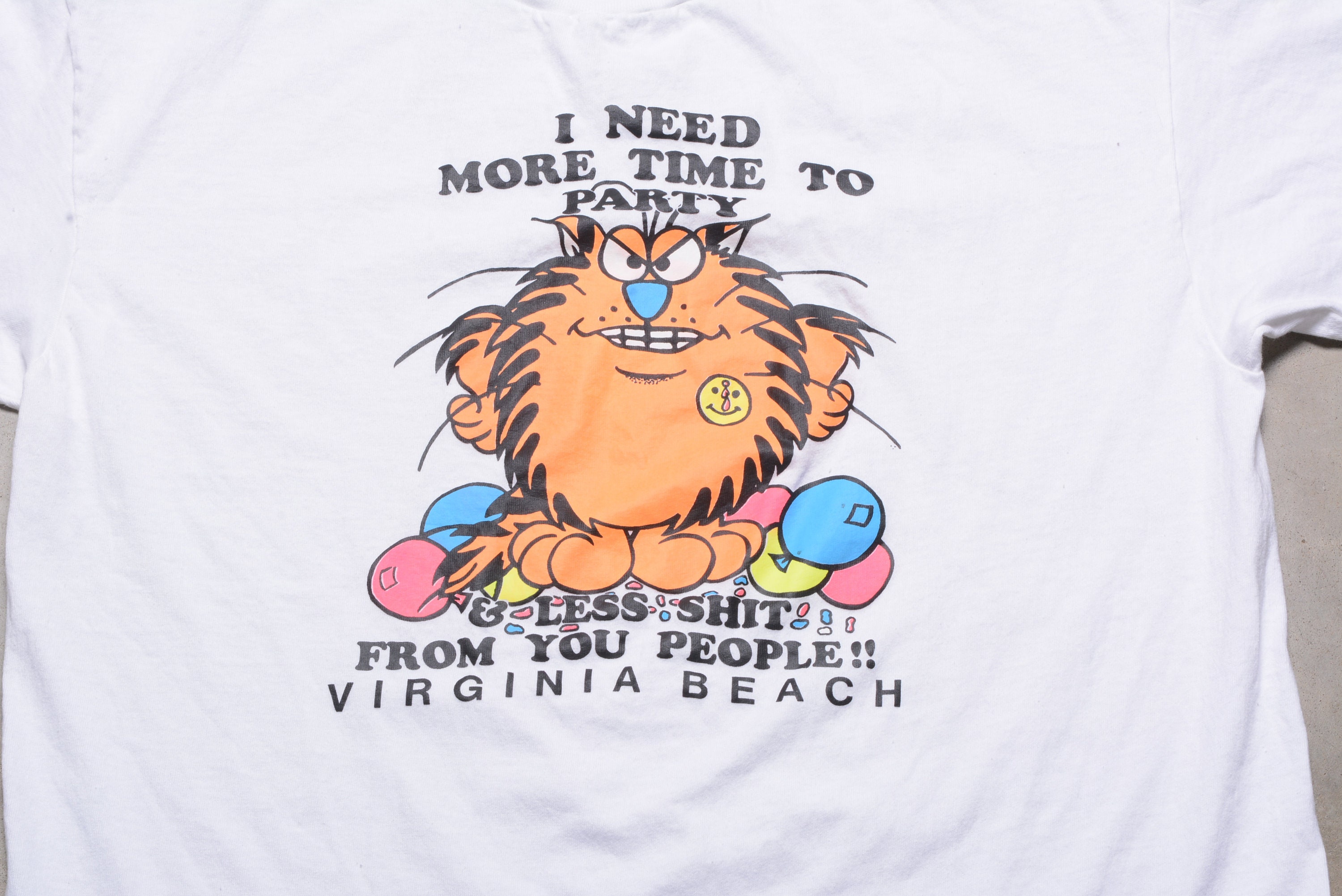 90skate globalghetto チシャ猫　グローバルゲットーTシャツ Vintage 80s Grumpy Cat T-shirt I Need More Time to Party Virginia