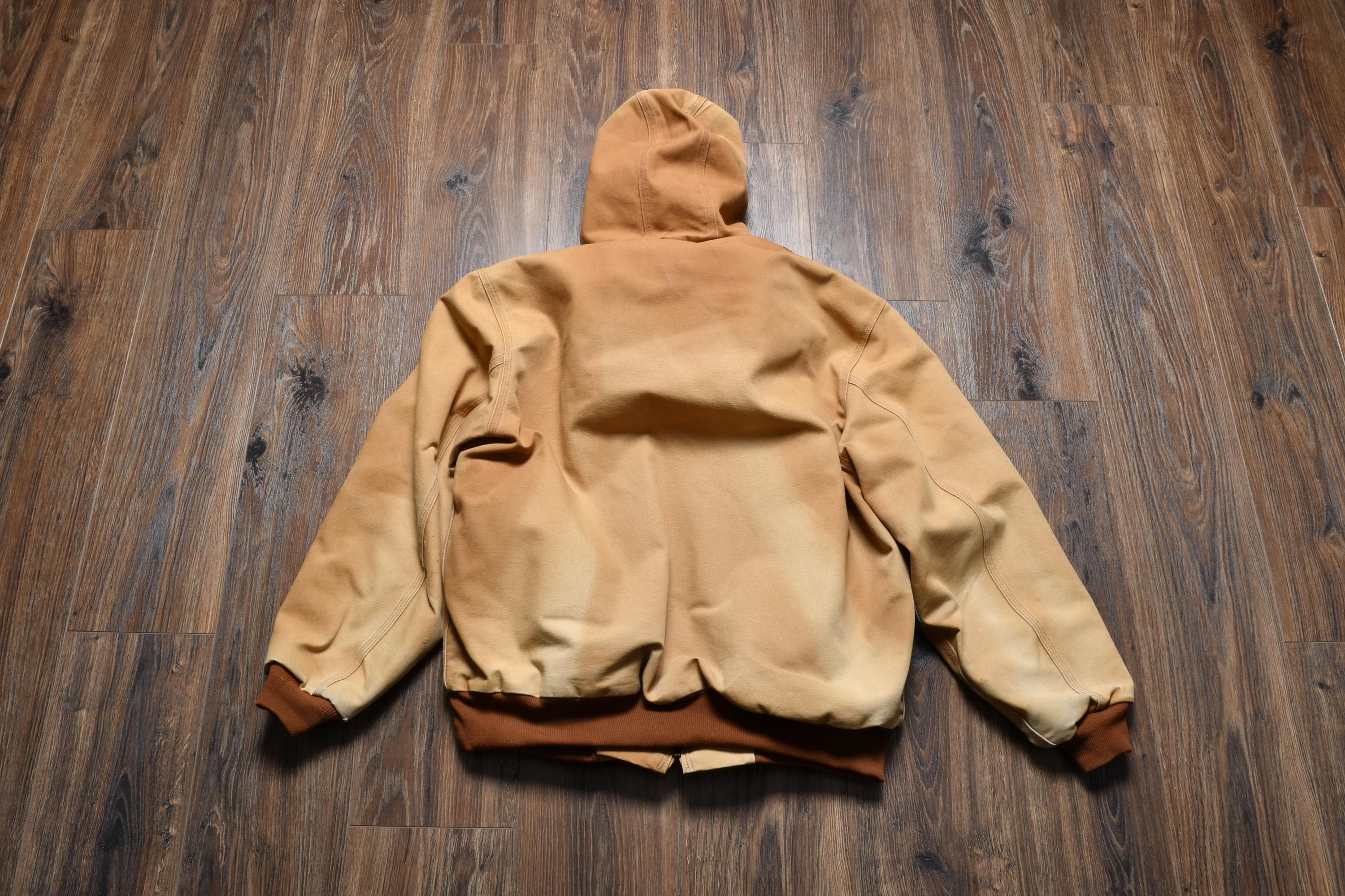 Vintage 90s 00s Carhartt Tan Denim Canvas Jacket Hooded Work