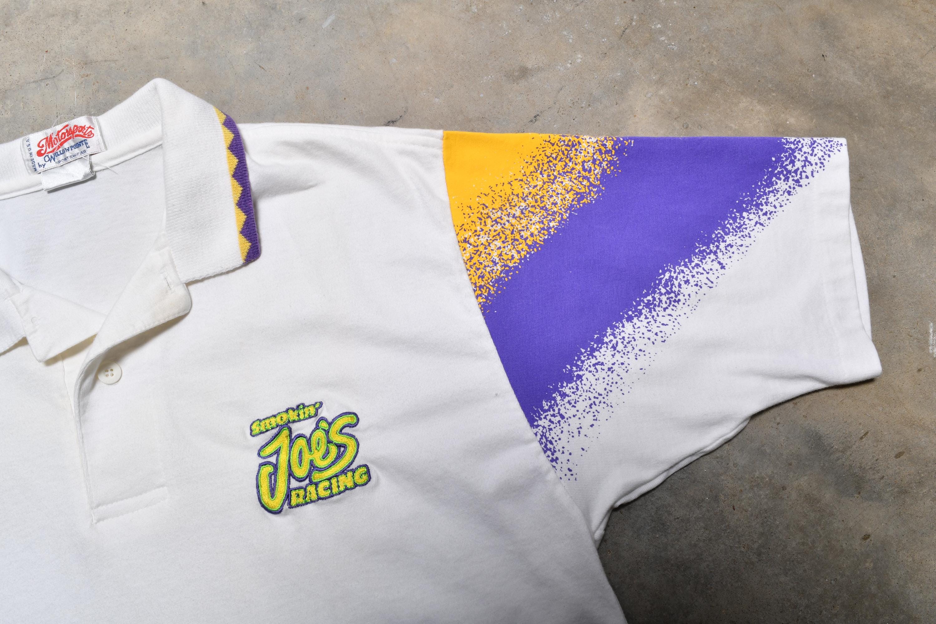 Vintage 90s Camel Smokin' Joes Racing Polo Shirt Purple Yellow M Medium Cigarette  Tobacco Advertising