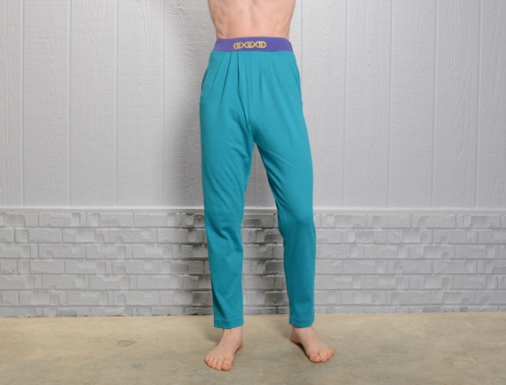 Vintage 80s Sweatpants Purple Teal Green Blue High Waist Taper Leg