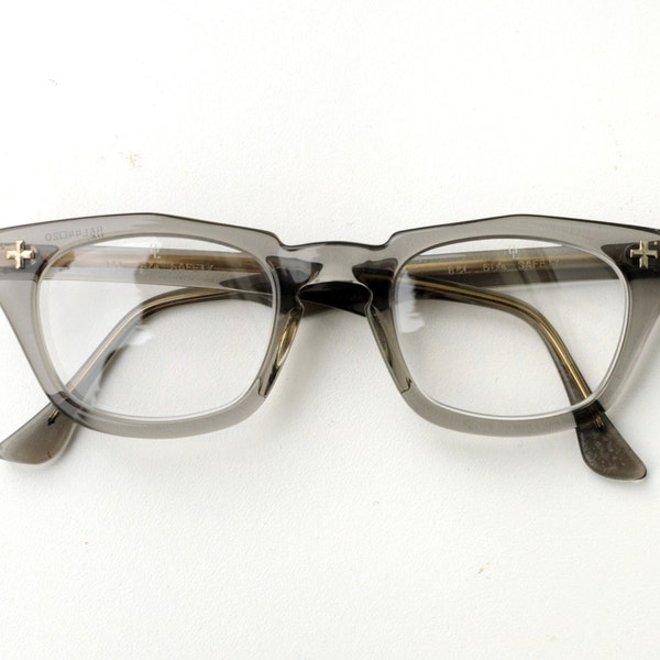 vintage 50s clear gray wayfarer glasses eyeglasses Bausch Lomb B&L safety 1950 nerd geek Lucky 7