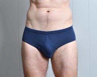 vintage 80s low rise brief navy blue ribbed men underwear 1980 size small cotton