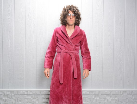 vintage 60s 70s magenta fuchsia robe fuzzy bathrob