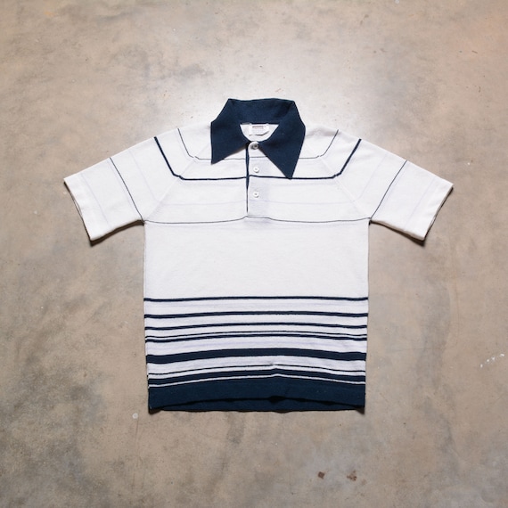 vintage 70s polo shirt short sleeve knit shirt bl… - image 1