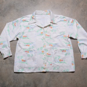 vintage 80s 90s tropical shirt Hawaiian heavyweight cotton pajama lounge top 1980 1990 women vtg L/XL